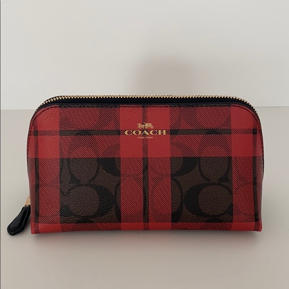 Coach Signature Red Field Plaid Cosmetic Case - Picture 14 of 16